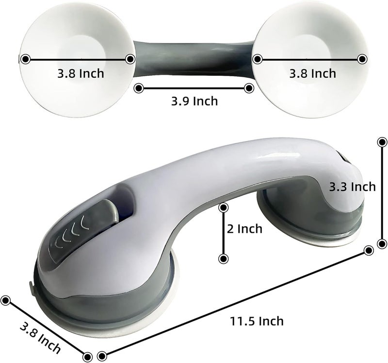 Gemroom 2 Pack Heavy-Duty Shower Grab Bars - 12 Inch Grey Suction Bar Handles for Elderly, Seniors, Handicap, Safety Balance Assist Grip for Bathroom, Toilet - Anti-Slip, Shower Handles Hand Rai - Image 3